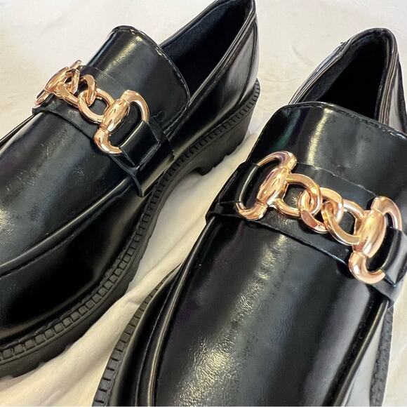 SHEIN Chain Decor Slip On Wedge Loafer Flatform Shoe Black sz 8 (CN40) - Picture 8 of 16